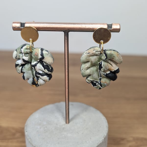 Green  stone marble monstera earrings oopsy