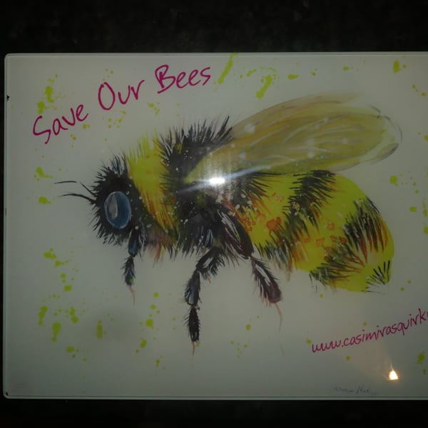 Bumble bee  Glass Chopping Board 20cm x 28 cm " Save our Bees"