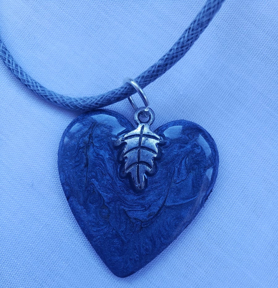 Lightweight blue and black leaf pendant
