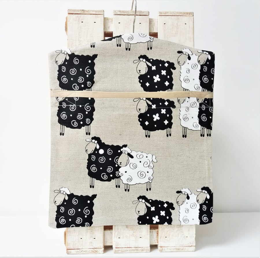 Handmade Linen Cotton Black and White Sheep Peg Bag Size 35cm x 30cm 14" x 12"