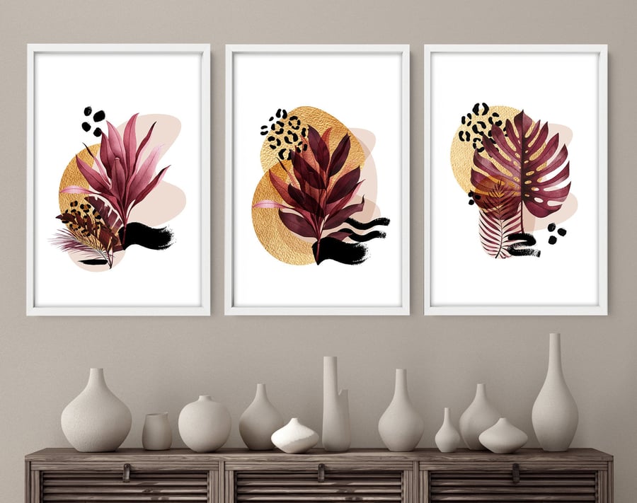 Gold Decor Home, wall decor living room Botanical boho art prints set of 2, offi