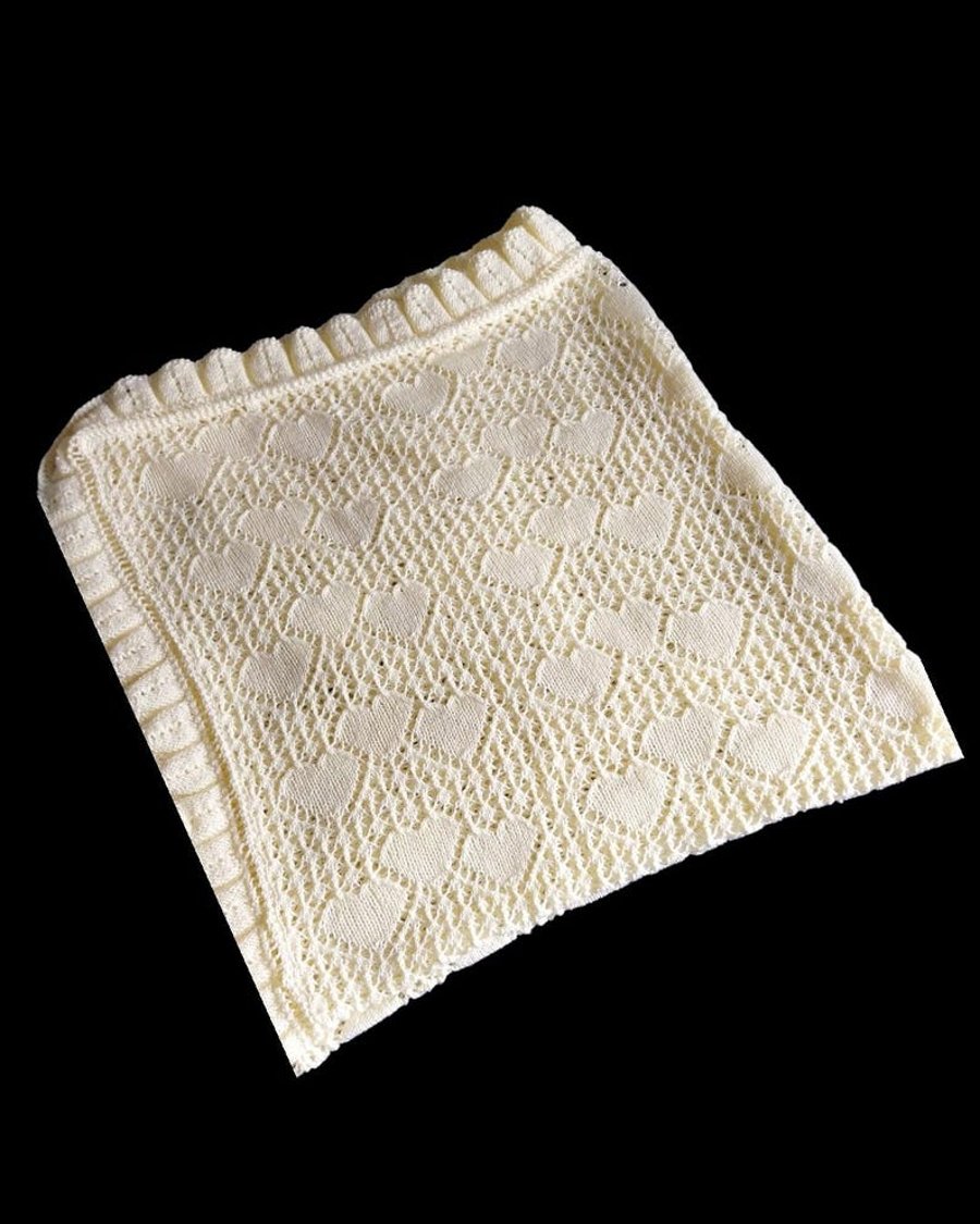 Lemon Baby Blanket, Heart Lace Knit Shawl, Christening & Baby Shower Gift