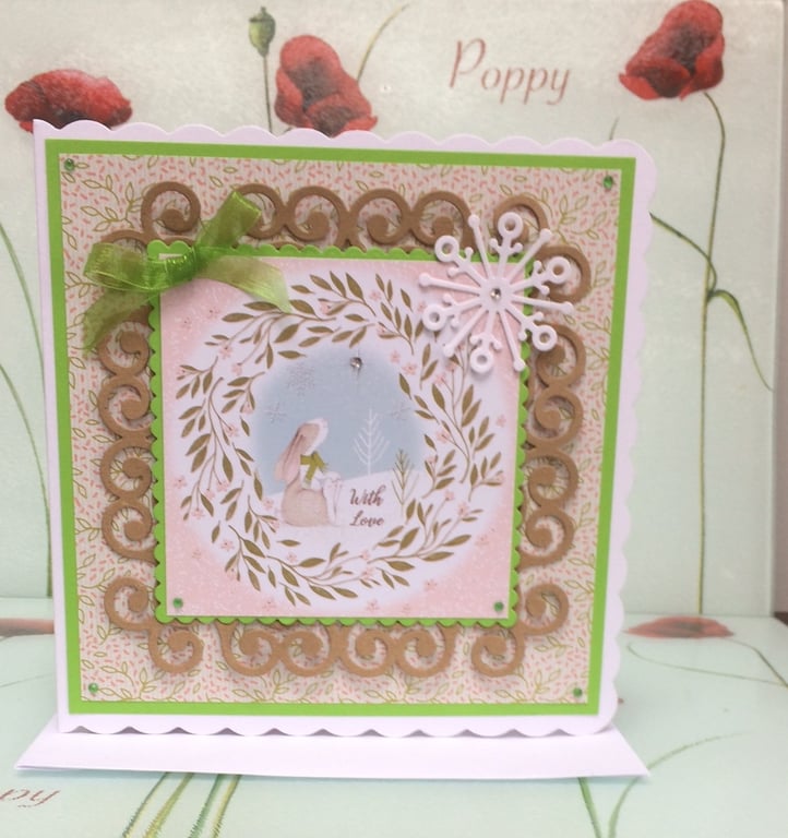 Christmas Card Moon Gazing Hare 3D Luxury Handmade Card