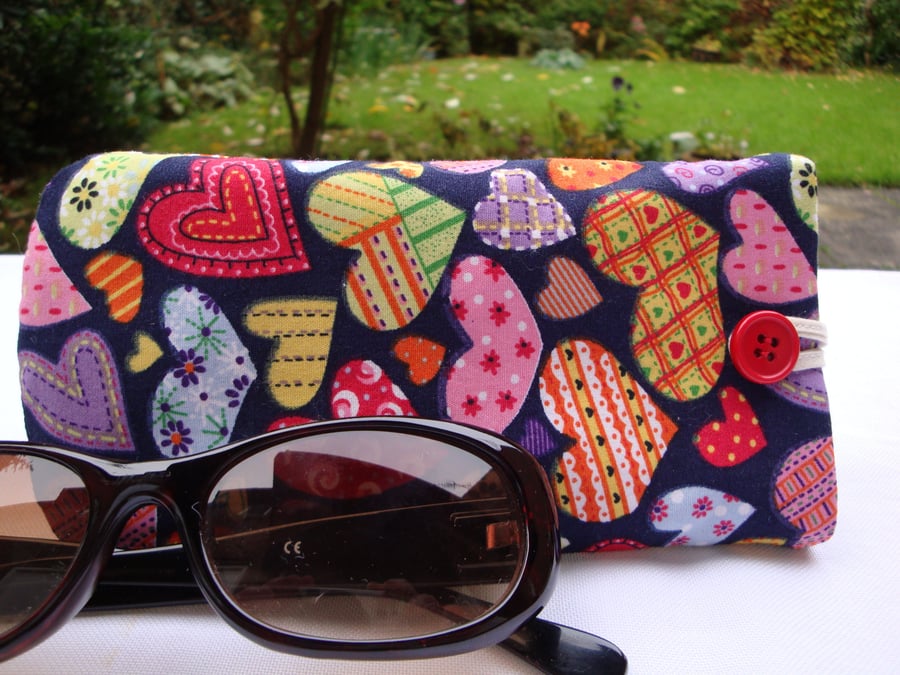 ( RESERVED  Lesley )     Cotton Hearts -  Glasses case - padded .