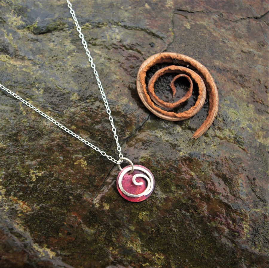  Copper and Silver Spiral Necklace