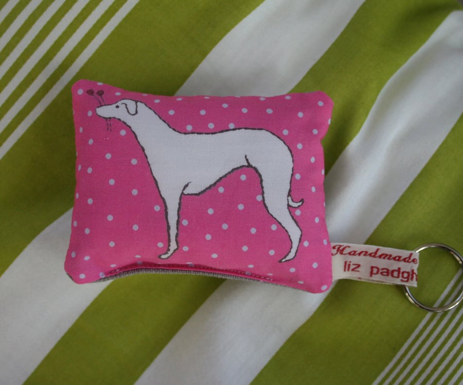 SALE Dog Whippet Design Pink Key Ring Lavender Cushion - FREE P&P IN UK