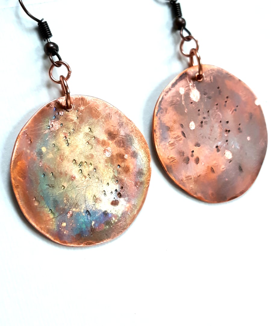 Copper Planet Earrings, Rustic Celestial Jewellery, Copper Anniversary Gift