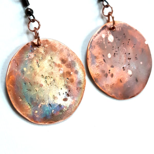 Copper Planet Earrings, Rustic Celestial Jewellery, Copper Anniversary Gift