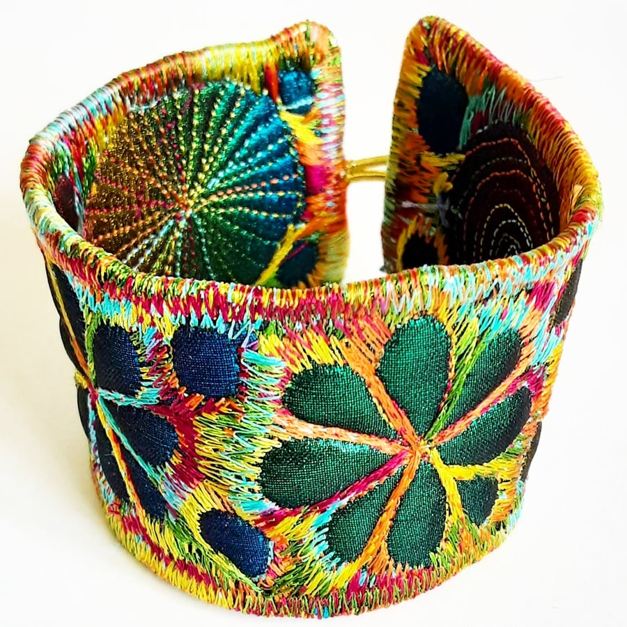 Textile - Cuff - with Free Machine Embroidery 