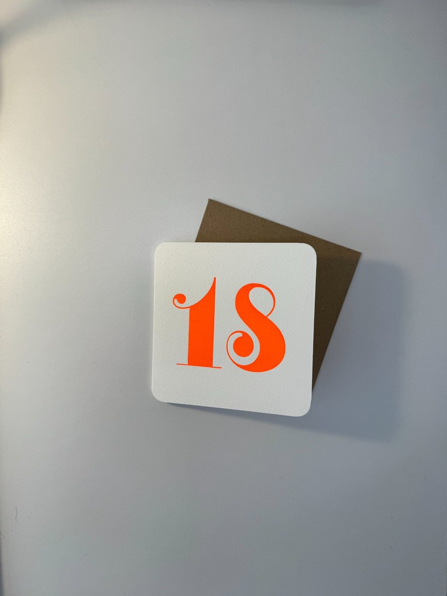 Letterpress Hand Printed 18th Birthday Card