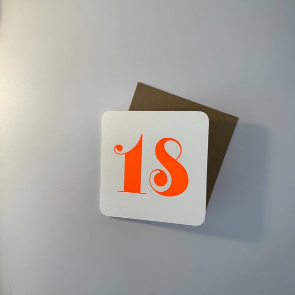 Letterpress Hand Printed 18th Birthday Card
