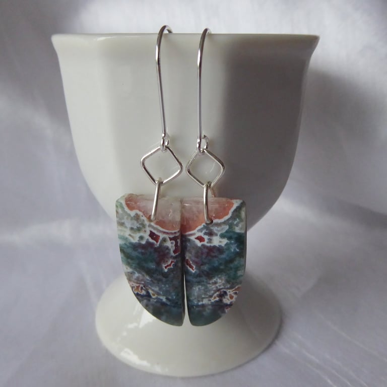 Sterling Silver and Ocean Jasper Waves Earrings