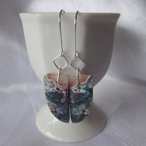 Sterling Silver and Ocean Jasper Waves Earrings