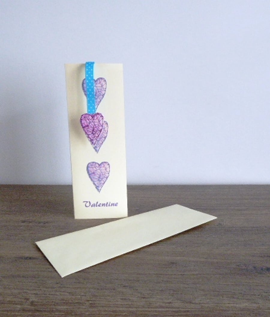 Valentine card with textile bookmark gift