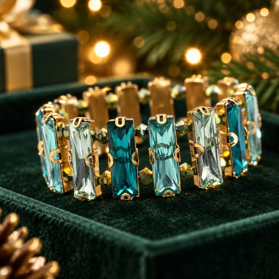 Image of Ombre Crystal Stretch Bracelet Blue Green Glass Crystals Bracelet 