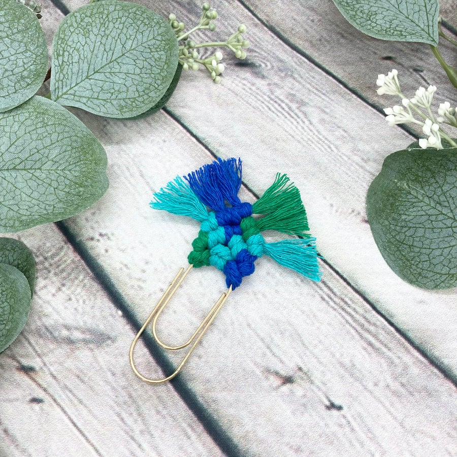 Macrame Paper Clip Bookmark - Peacock & Friends Collection - Large Paper Clip
