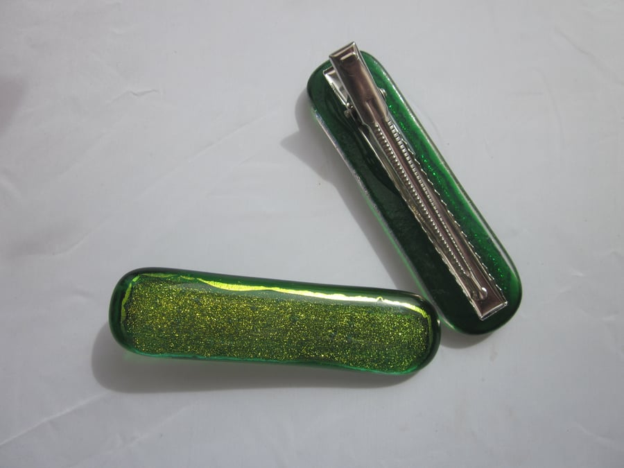 One glass crocodile hair clip - Forest sun