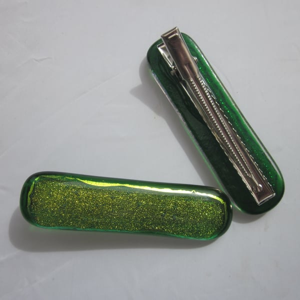 One glass crocodile hair clip - Forest sun