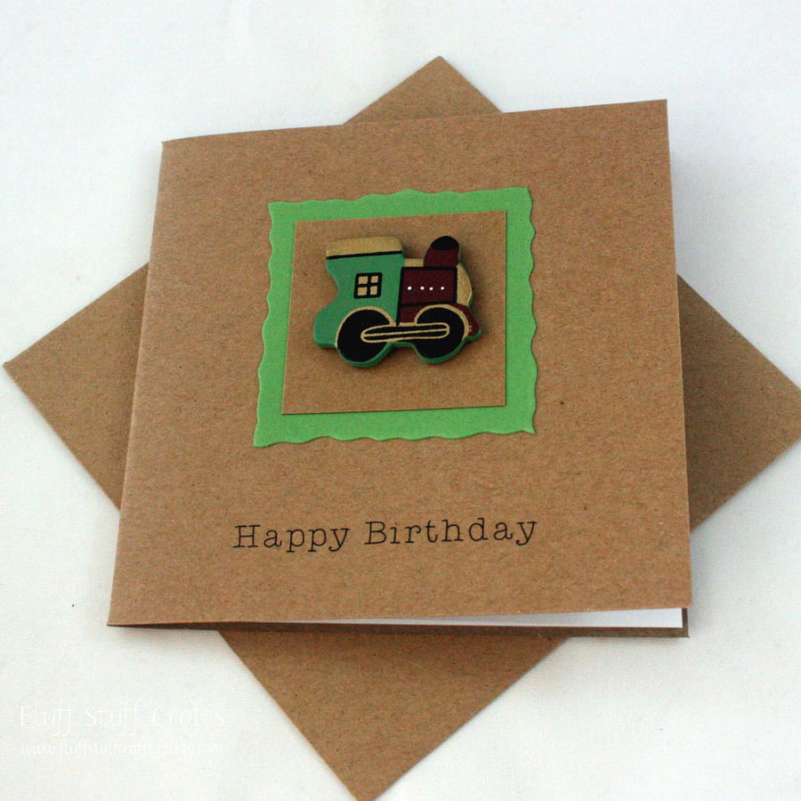 thumbnail image 2 of Fun 3rd Birthday Card For Boy - Green Train With Blue & Red Carriages (7.75x5.25 Inches) 2 of 3