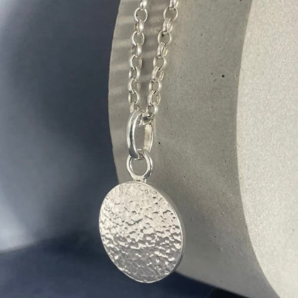 Sterling Silver Round Disc Pendant Necklace - Hammered-Sparkly 16-24 Inches