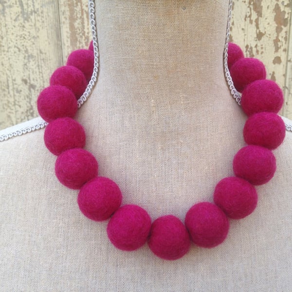 Magenta hand felted staement necklace