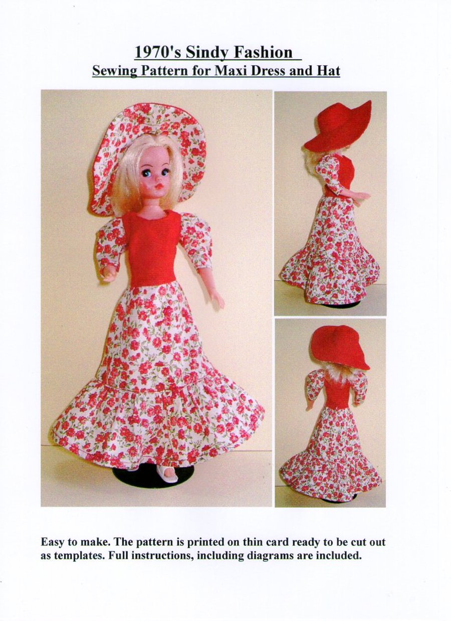 Sindy Sewing Pattern for 1970's Maxi Dress and Hat