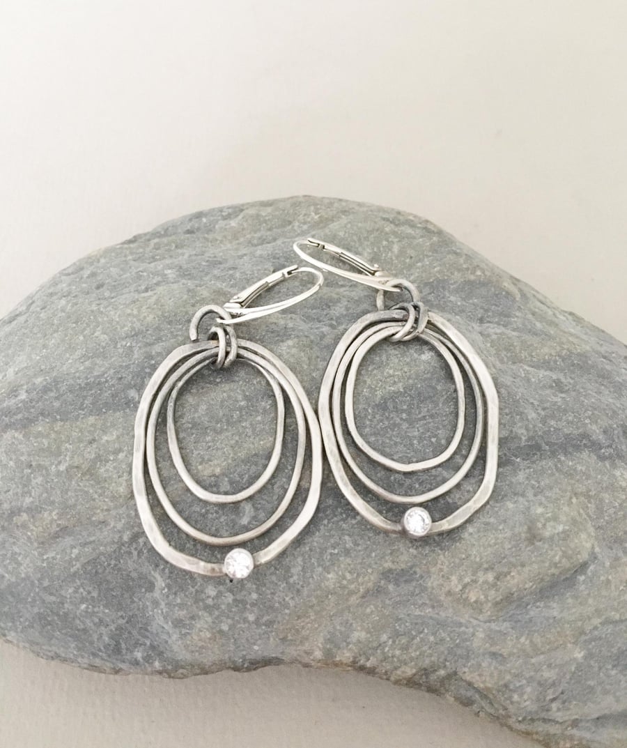 Hoop Earrings - Concentric Circle Earrings - Silver Earrings