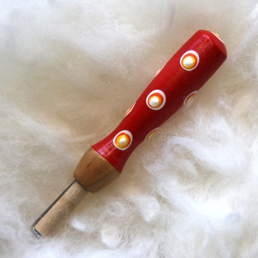 Hand painted red spotty dotty needle grip tool for needle felting