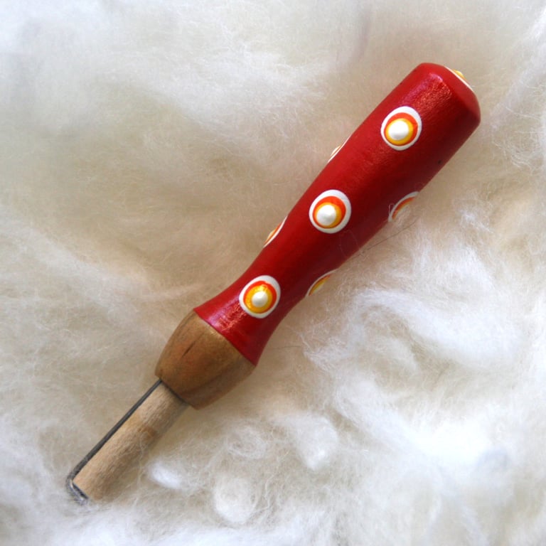 Hand painted red spotty dotty needle grip tool for needle felting
