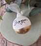Personalised Gold Leaf Christmas Bauble, Hand lettered ceramic decoration - Image 2
