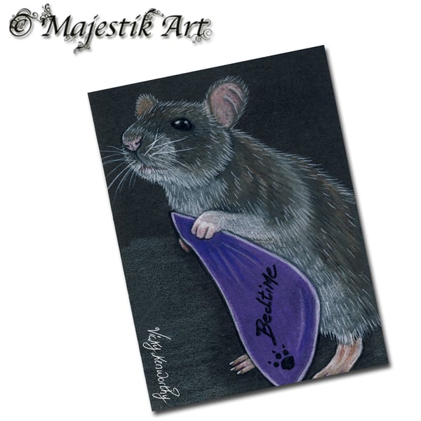 Archival ACEO Rat Print 'Bedtime blanket' By V Kenworthy