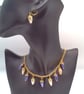 Purple and Cream Pearl Drop Beads on a Gold Plated Chain Necklace and Earrings - Image 5