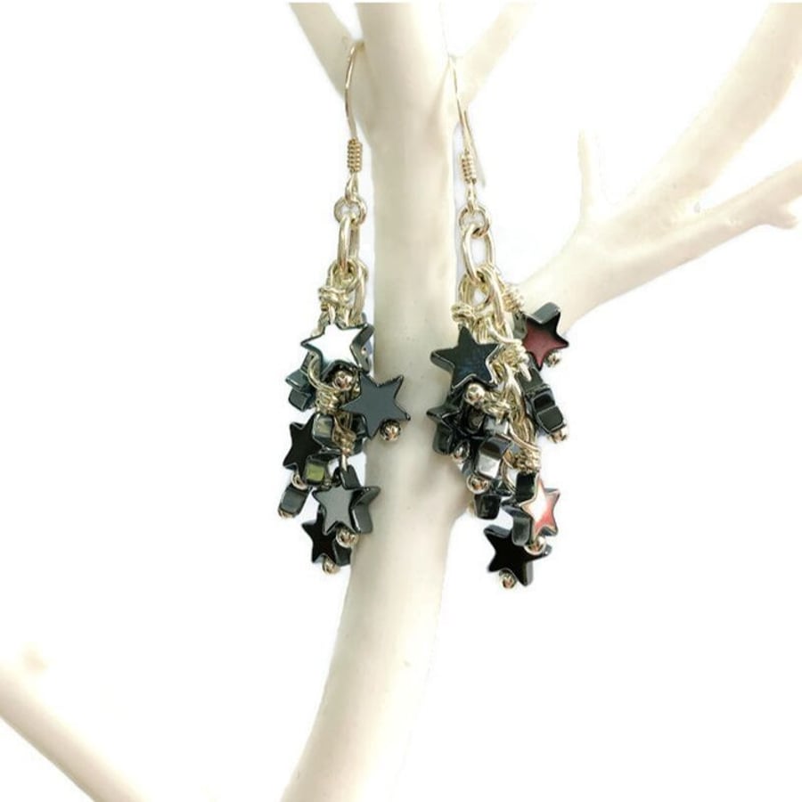 Hematite star dangle earrings
