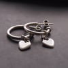Solid Silver Three Quarter Hoops with Heart Charms