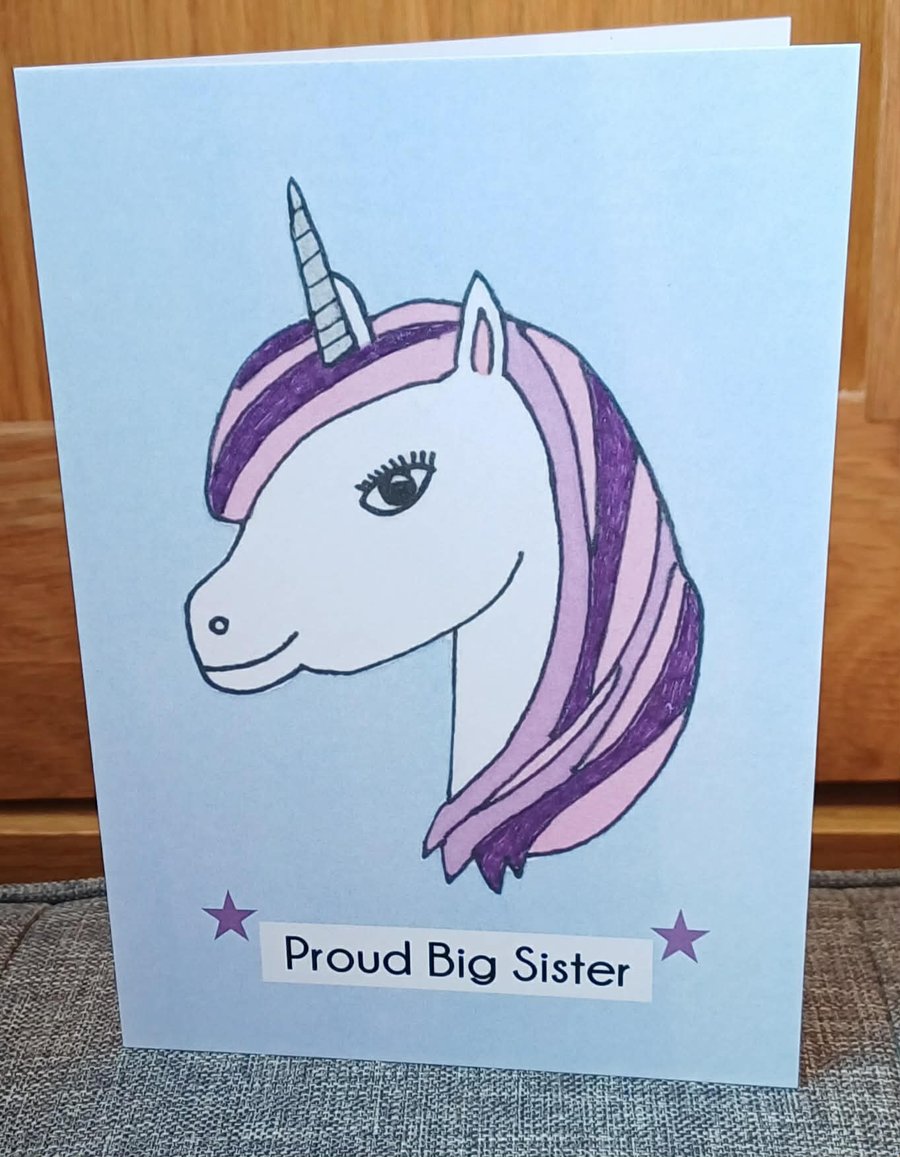 A6 Proud Big Sister (Unicorn) Greeting Card