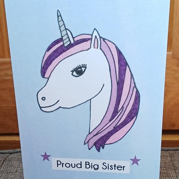 A6 Proud Big Sister (Unicorn) Greeting Card