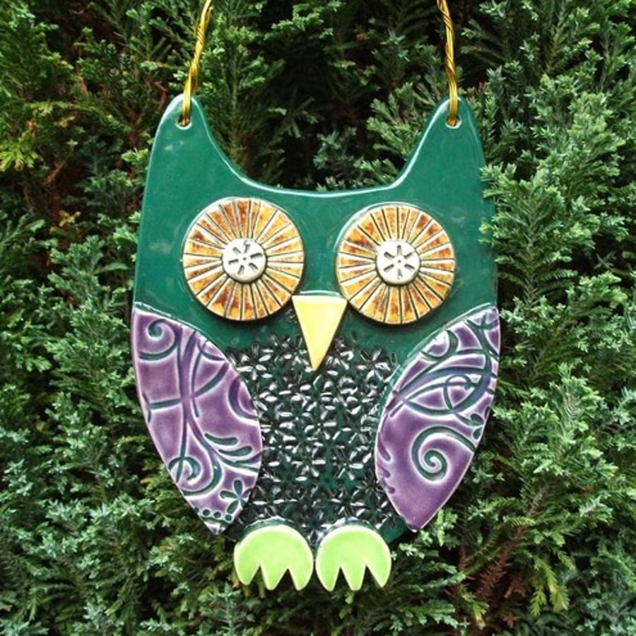 Ceramic owl hanging decoration