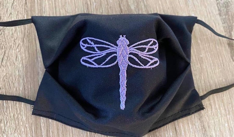 Dragonfly Embroidered Logo Face Masks. Superior Quality. Adult or child sizes. B