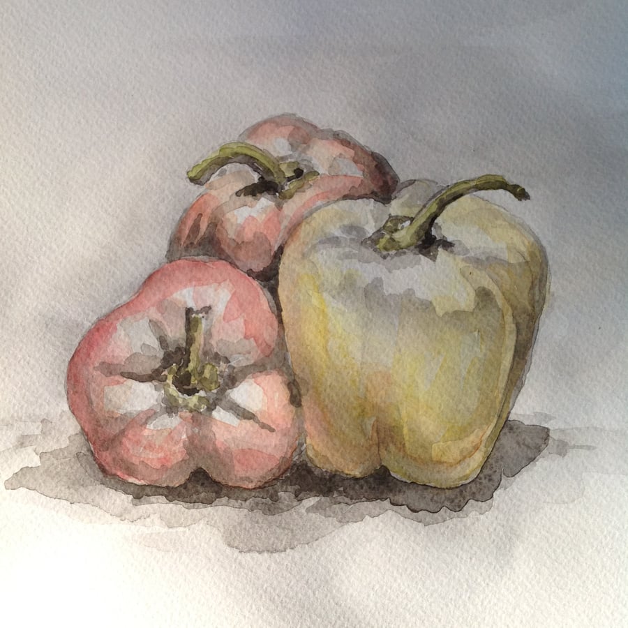 Original watercolour painting Three Peppers 