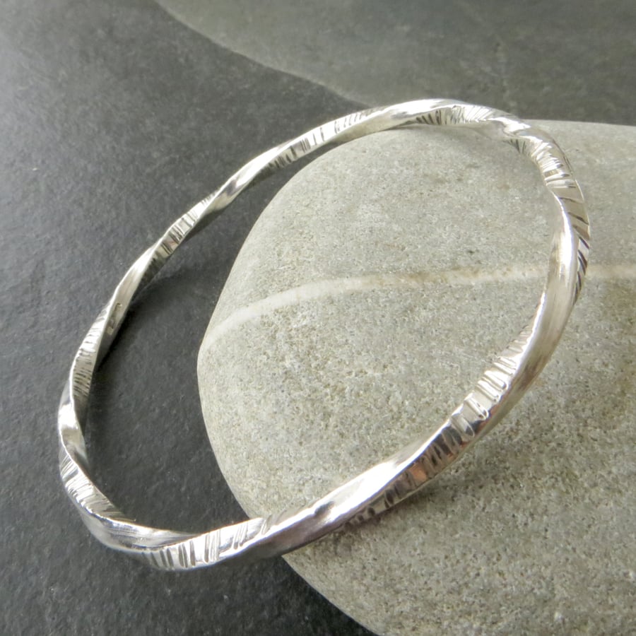 Sterling Silver Twisted Bangle, Contemporary jewellery