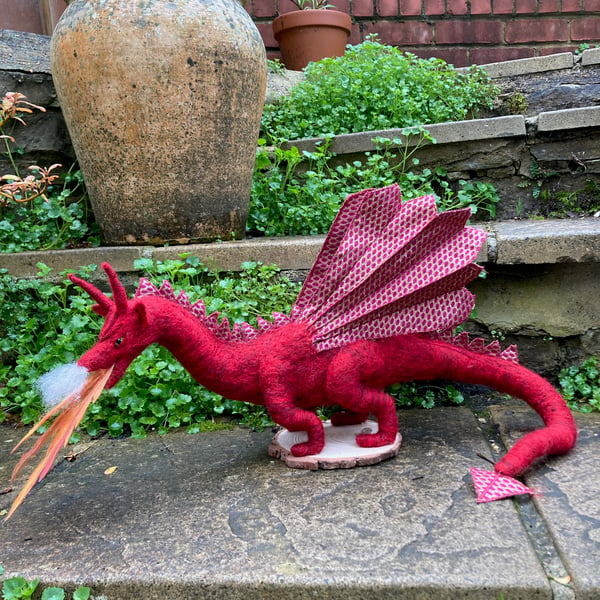 Dragon, needle felted woollen model, sculpture