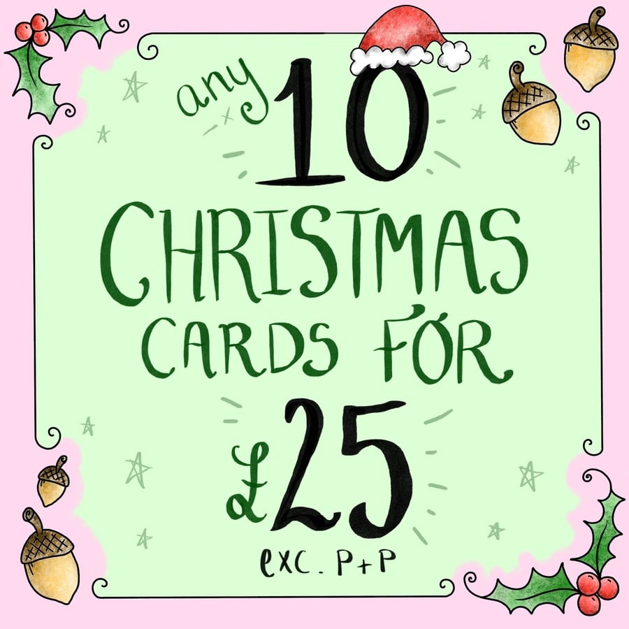 Christmas Card Bundle, Choose any ten cards! Friend and Family Christmas Cards