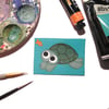 Turtle ACEO - small original acrylic painting of cute underwater scene