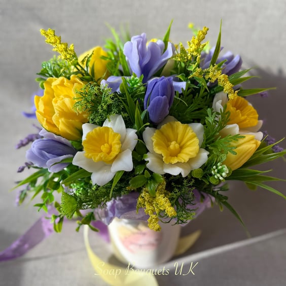 Bouquet of Spring Soap Flowers: Tulips, Irises, and Daffodils. Spa Gift for Her