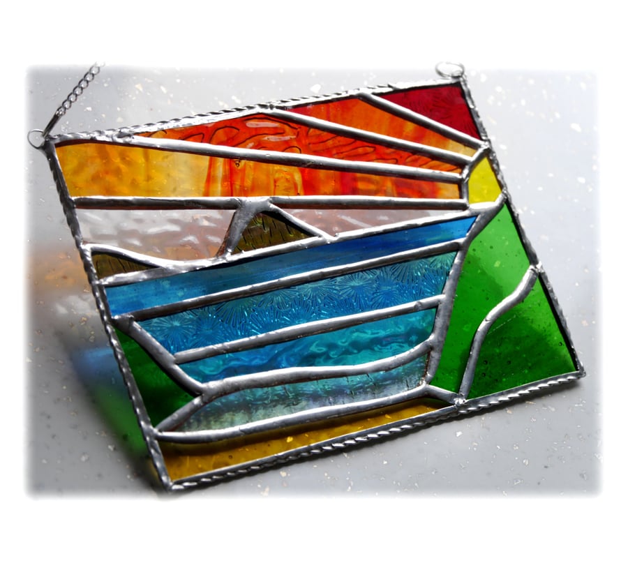 Sea View Panel Stained Glass Picture Landscape Sunset  003