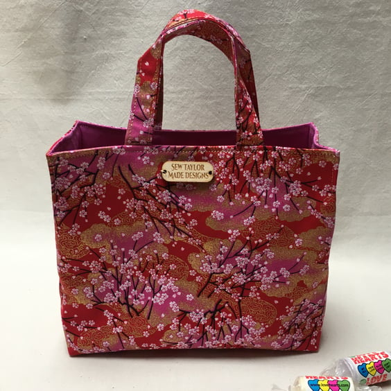 Japanese Cerise Pink Blossoms Fabric Mini Mini Tote Bag