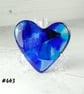 Blue fused glass heart pocket hug with stand 5x4.5cm, handcrafted (463)