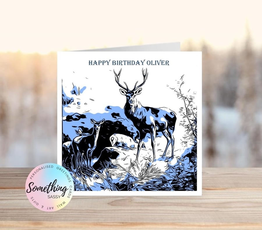 Stag - Deer Greetings Card Personalised for any occasion and with any text