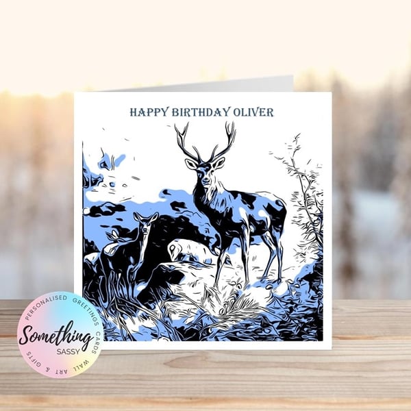 Stag - Deer Greetings Card Personalised for any occasion and with any text