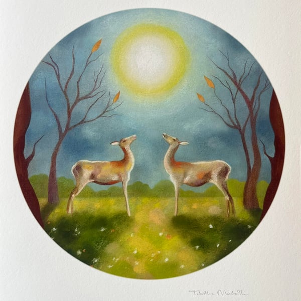 Deer Art print - fine art Giclee print, Bushy Park, Christmas gift